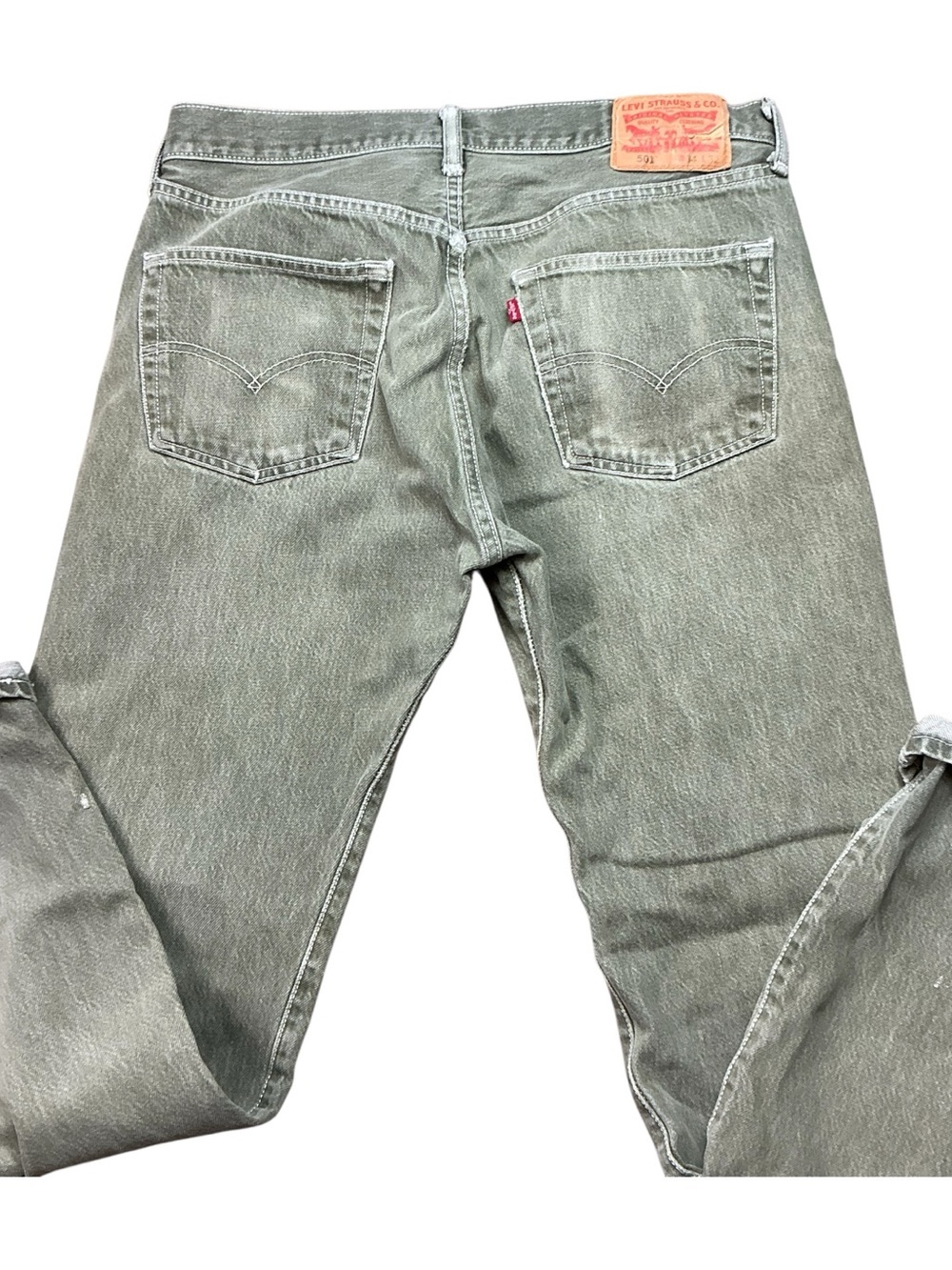 Y2K Levi’s 501 button fly sage green red tab original straight leg jeans 33 x 31